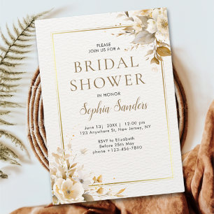 Gold and Beige Watercolor Flowers Bridal Shower Invitation