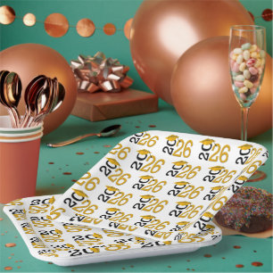 Gold and Black 2025 Graduation Paper Plate