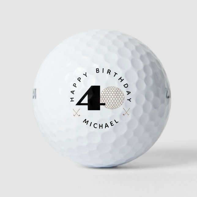 Gold And Black 40th birthday Golf Balls  (Front)