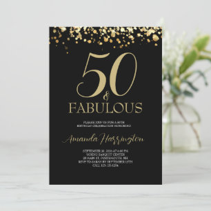 Gold And Black 50 and Fabulous 50th Birthday  Invitation