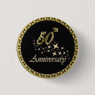 Gold and black 50th Anniversary Celebration 3 Cm Round Badge
