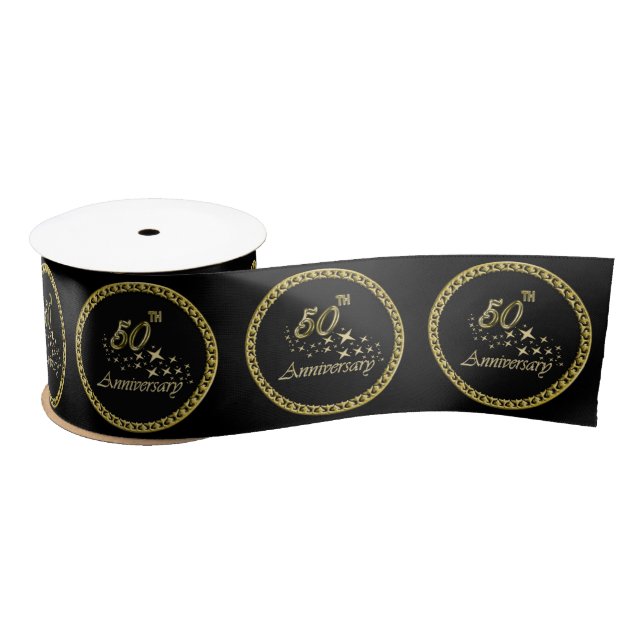 Gold and black 50th Anniversary Celebration Satin Ribbon (Spool)