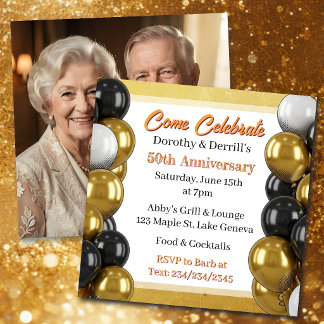 Gold and Black 50th Anniversary Party  Invitation