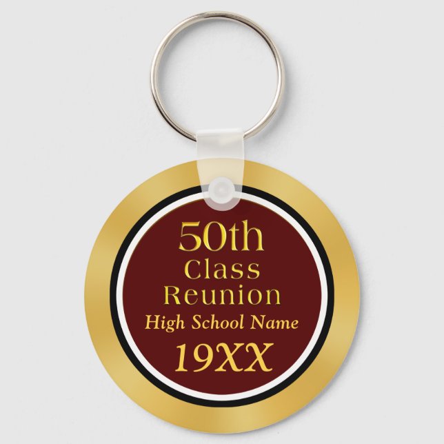 Gold and Black 50th Class Reunion Gift Ideas Key Ring (Front)