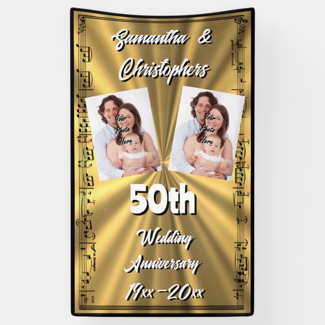 Gold and black 50th wedding anniversary banner (Vertical)