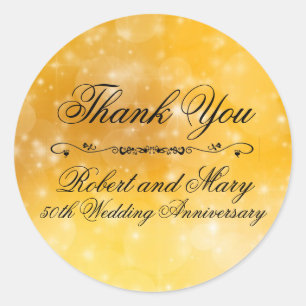 Gold and Black 50th Wedding AnnIversary Thank You Classic Round Sticker