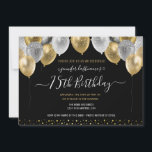Gold and Black 75th Birthday Invitation<br><div class="desc">Elegant faux silver and gold glitter balloons on the top border. All text is adjustable and easy to change for your own party needs. Great elegant save the date birthday party template design.  any year,  age can be changed</div>