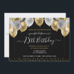 Gold and Black 75th Birthday Invitation<br><div class="desc">Elegant faux silver and gold glitter balloons on the top border. All text is adjustable and easy to change for your own party needs. Great elegant save the date birthday party template design.  any year,  age can be changed</div>