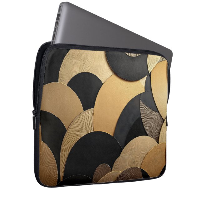 Gold and Black Abstract Geometric Pattern Laptop Sleeve (Front Right)