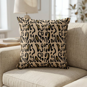 Gold and Black Abstract Leopard Animal Print Cushion