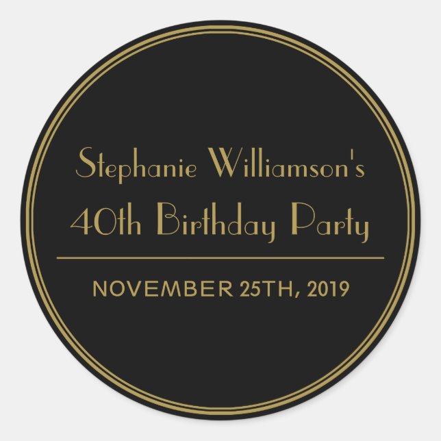 Gold and Black Art Deco Birthday Party Seals (Front)