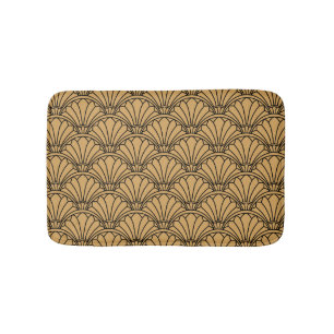 Gold and Black Art Deco Fan Flower Motif Bath Mat