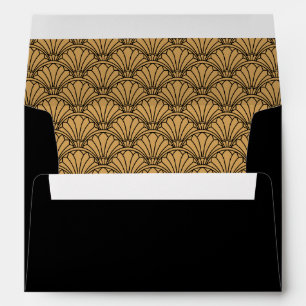 Gold and Black Art Deco Fan Flower Motif Envelopes