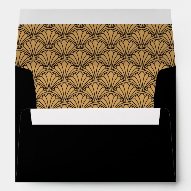 Gold and Black Art Deco Fan Flower Motif Envelopes (Back (Bottom))