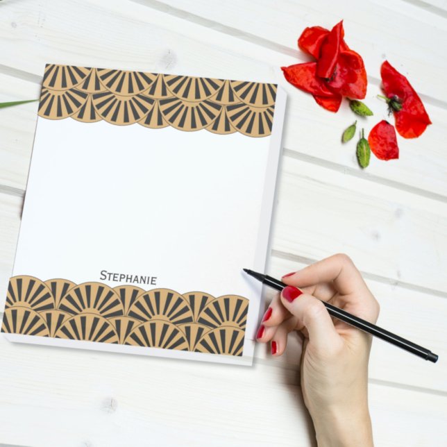 Gold and Black Art Deco Fan Flowers Motif Notepad (Creator Uploaded)