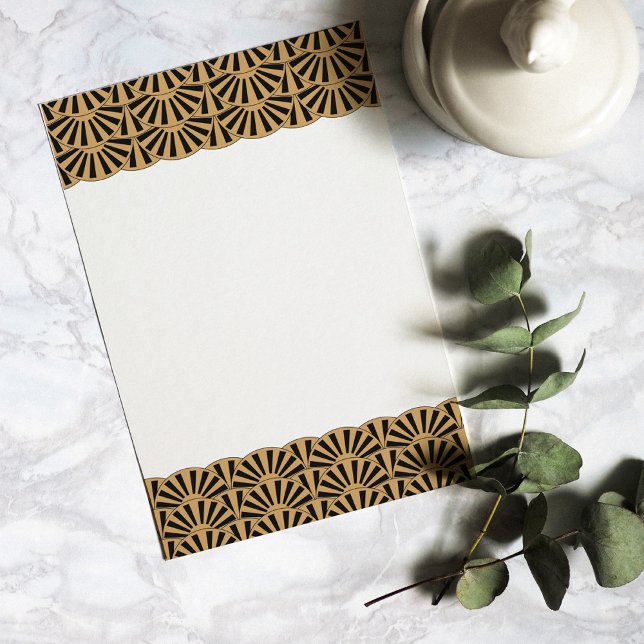 Gold and Black Art Deco Fan Flowers Motif Stationery (Creator Uploaded)