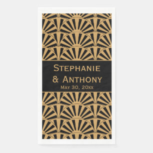 Gold and Black Art Deco Fan Flowers Wedding Napkin