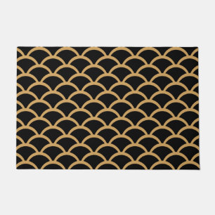 Gold and Black Art Deco Fish Scale Pattern Doormat