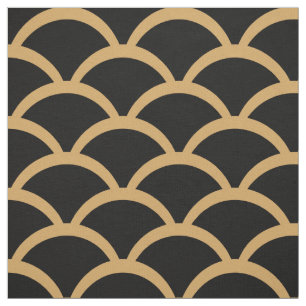 Gold and Black Art Deco Fish Scale Pattern  Fabric
