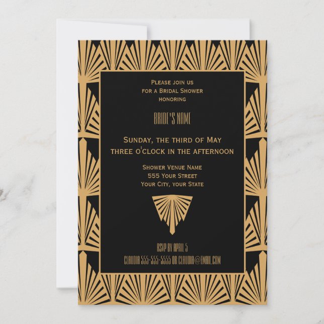 Gold and Black Art Deco Pattern Bridal Shower Invitation (Front)