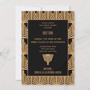 Gold and Black Art Deco Pattern Bridal Shower Invitation