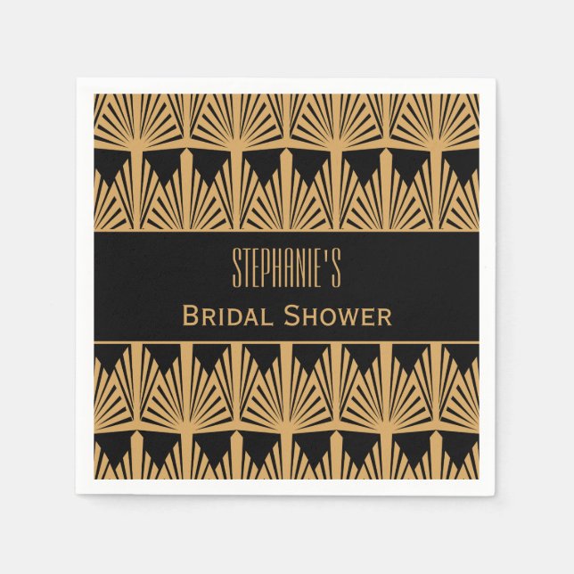 Gold and Black Art Deco Pattern Bridal Shower Napkin (Front)
