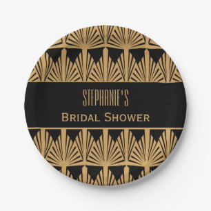 Gold and Black Art Deco Pattern Bridal Shower Paper Plate