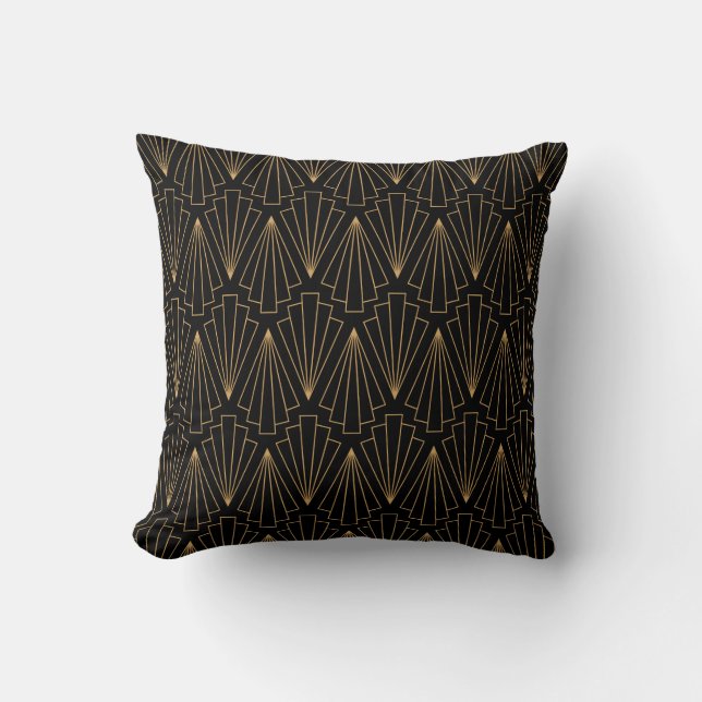 Gold and Black Art Deco Pattern Cushion (Front)