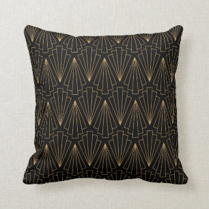 Gold and Black Art Deco Pattern Cushion