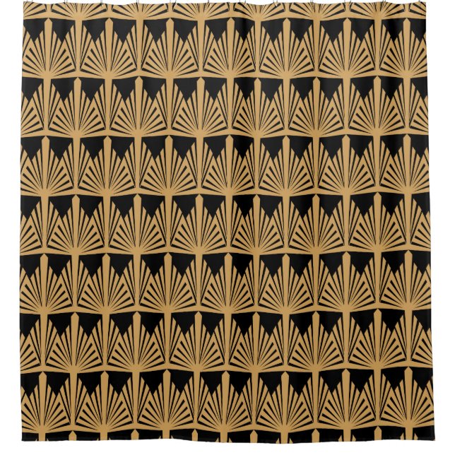 Gold and Black Art Deco Pattern Shower Curtain (Front)