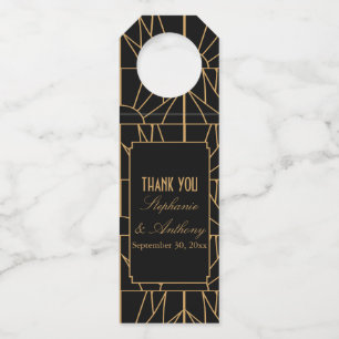 Gold and Black Art Deco Pattern Wedding Bottle Tag