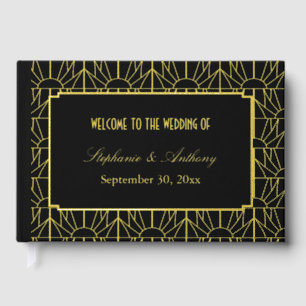 Gold and Black Art Deco Pattern Wedding Guest Book