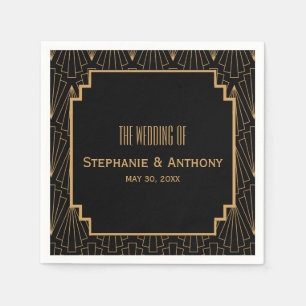 Gold and Black Art Deco Pattern Wedding Napkin