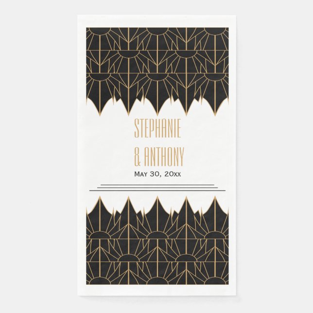 Gold and Black Art Deco Pattern Wedding Napkin (Front)