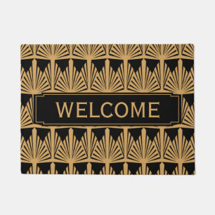 Gold and Black Art Deco Pattern Welcome Doormat