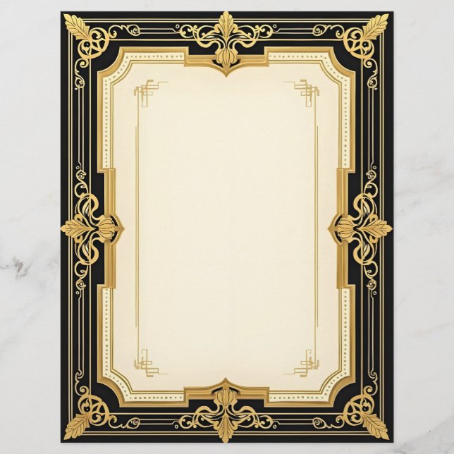 Gold and Black Art Deco Sophisticate Custom Letterhead (Front)