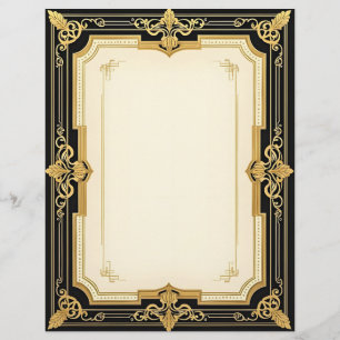 Gold and Black Art Deco Sophisticate Stationery Custom Letterhead