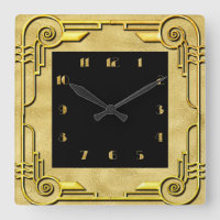 Gold and Black Art Deco Style Square Wall Clock