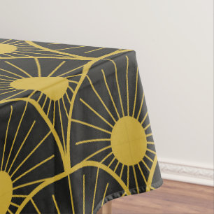 Gold and Black Art Deco Sun Pattern  Tablecloth
