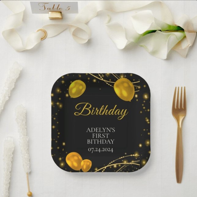 "Gold and Black Baby First Birthday" Paper Plate (Creator Uploaded)