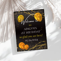 "Gold and Black Baby First Birthday Time"