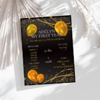 "Gold and Black Baby First Birthday year"