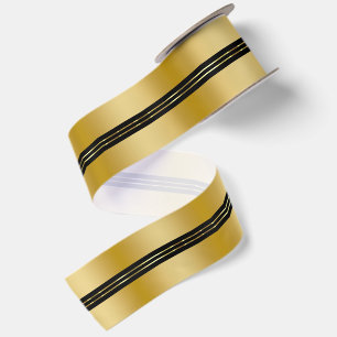 Gold and Black Background Shiny Stripes Accent Satin Ribbon