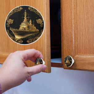 Gold and Black Battleship Ceramic Knob