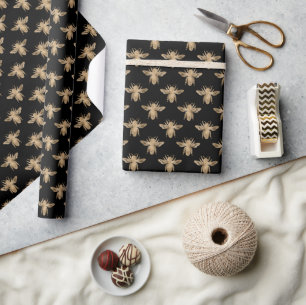 Gold And Black Bee Pattern Wrapping Paper