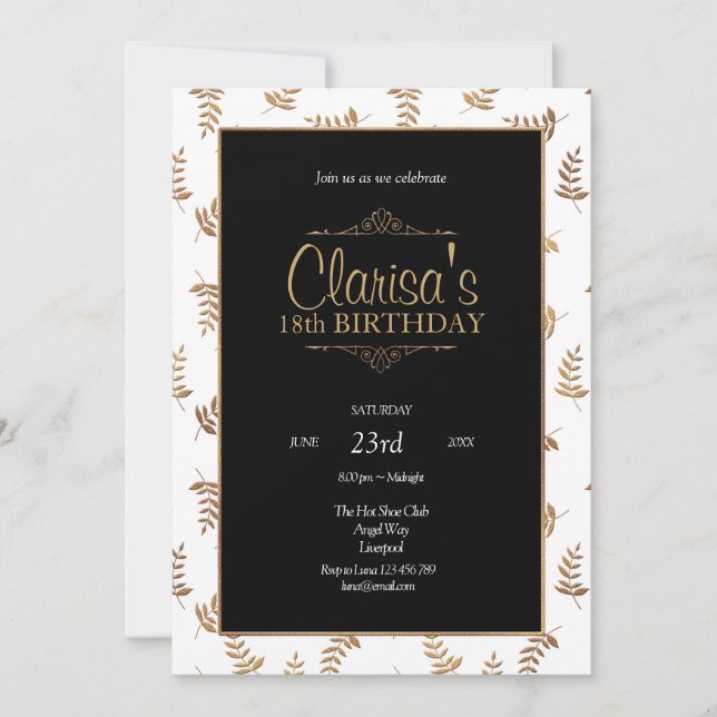 Gold and Black Birthday Invitation (Front)