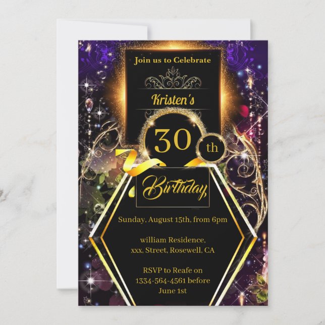 Gold and Black Birthday Invitation (Front)