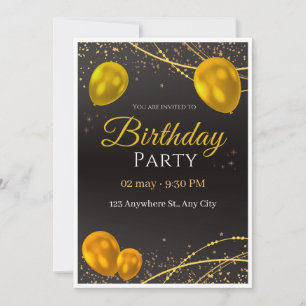 Gold And Black Birthday Party Invitation 