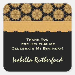 Gold and Black Birthday Thank You R354B Square Sticker