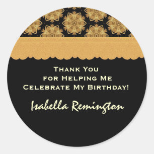 Gold and Black Birthday Thank You R354C Classic Round Sticker